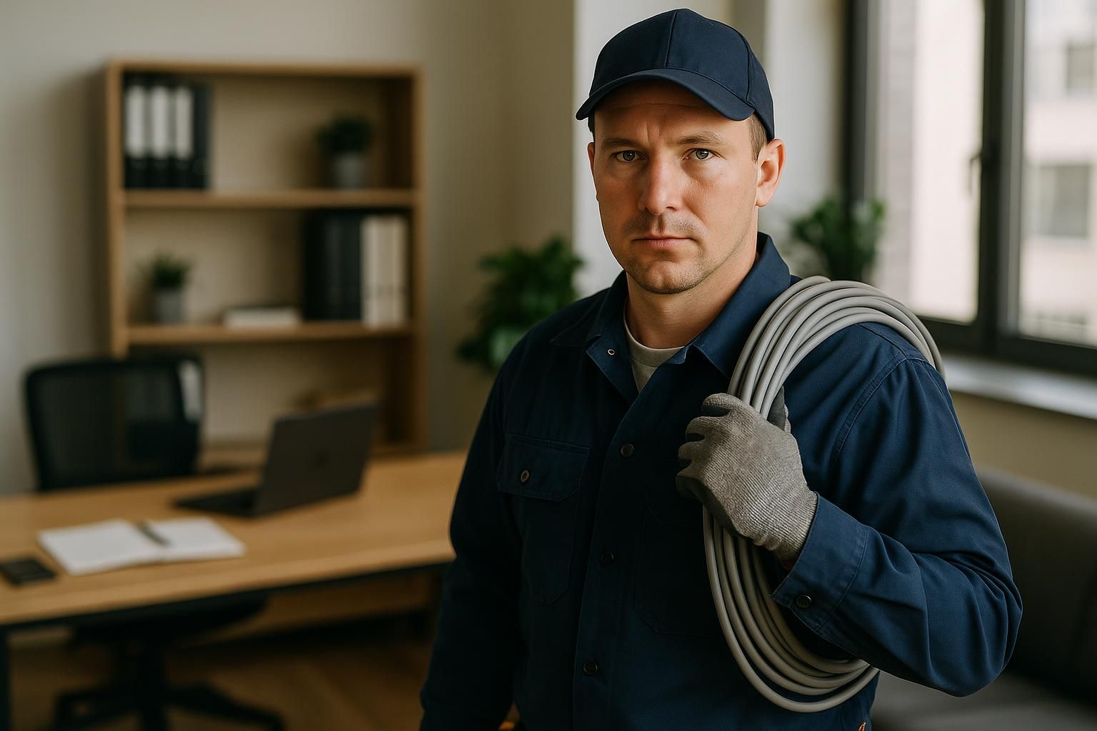 Electrician wearing reflective gear repairs a home breaker panel by flashlight at night, best emergency electricians near me