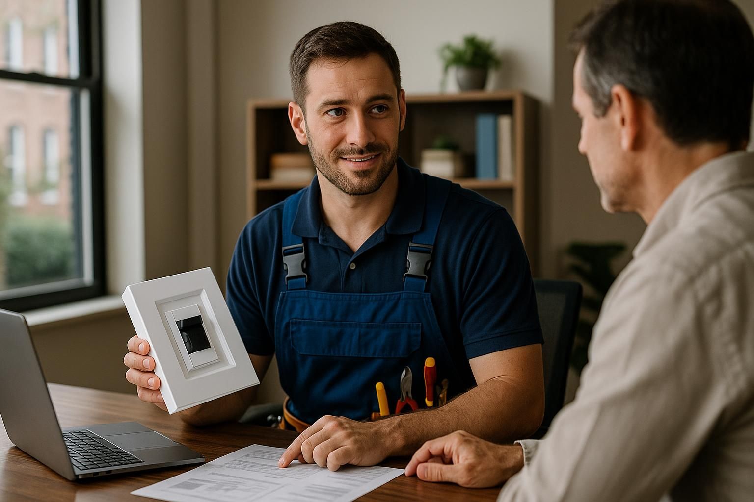 How Much Do Electrical Services Residential Projects Cost? 1 Electrician from electrical services residential installing modern LED fixtures in a family home living room renovation