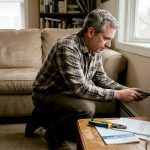 Homeowner checking wiring in Delaware living room