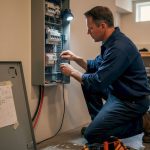 Electrician upgrades residential electrical panel