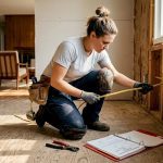 Electrician installing wiring in home renovation